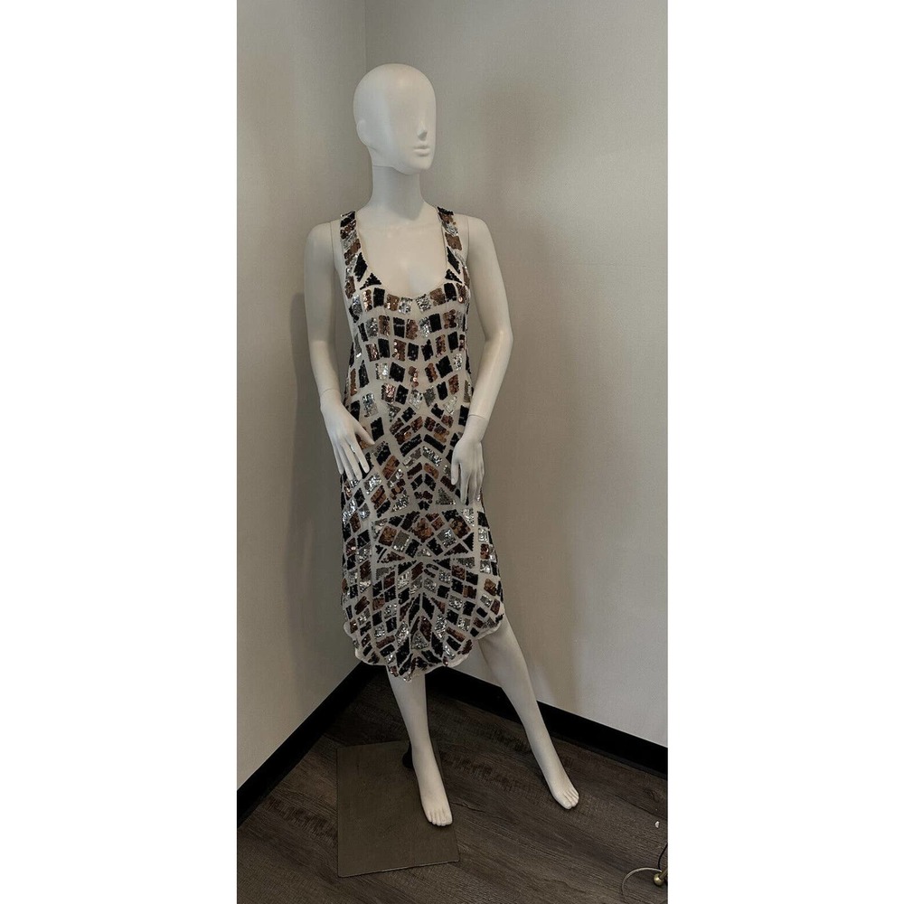 Tessora Womens Razor Back Hi Lo Multicolored Sequin Dress size XS NWT Orig $385